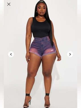Fashion Nova Fuchsia Pink & Purple She Slays Stretch Denim Shorts Size 14